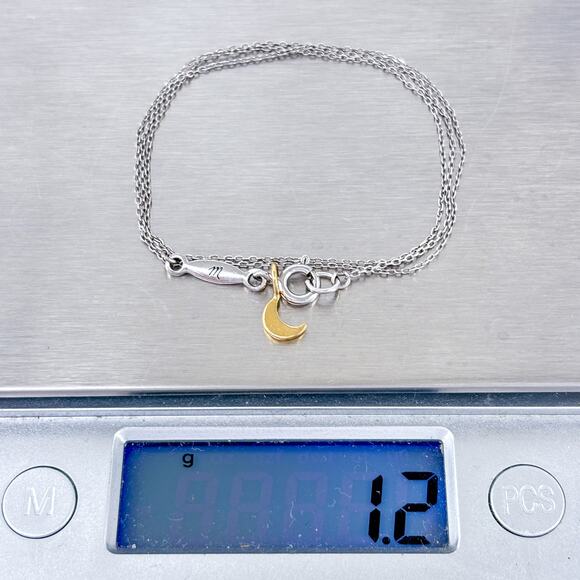 Vintage Sterling Silver 925 Cable Chain Gold-Tone Moon Charm Necklace 16.25" - Picture 3 of 3